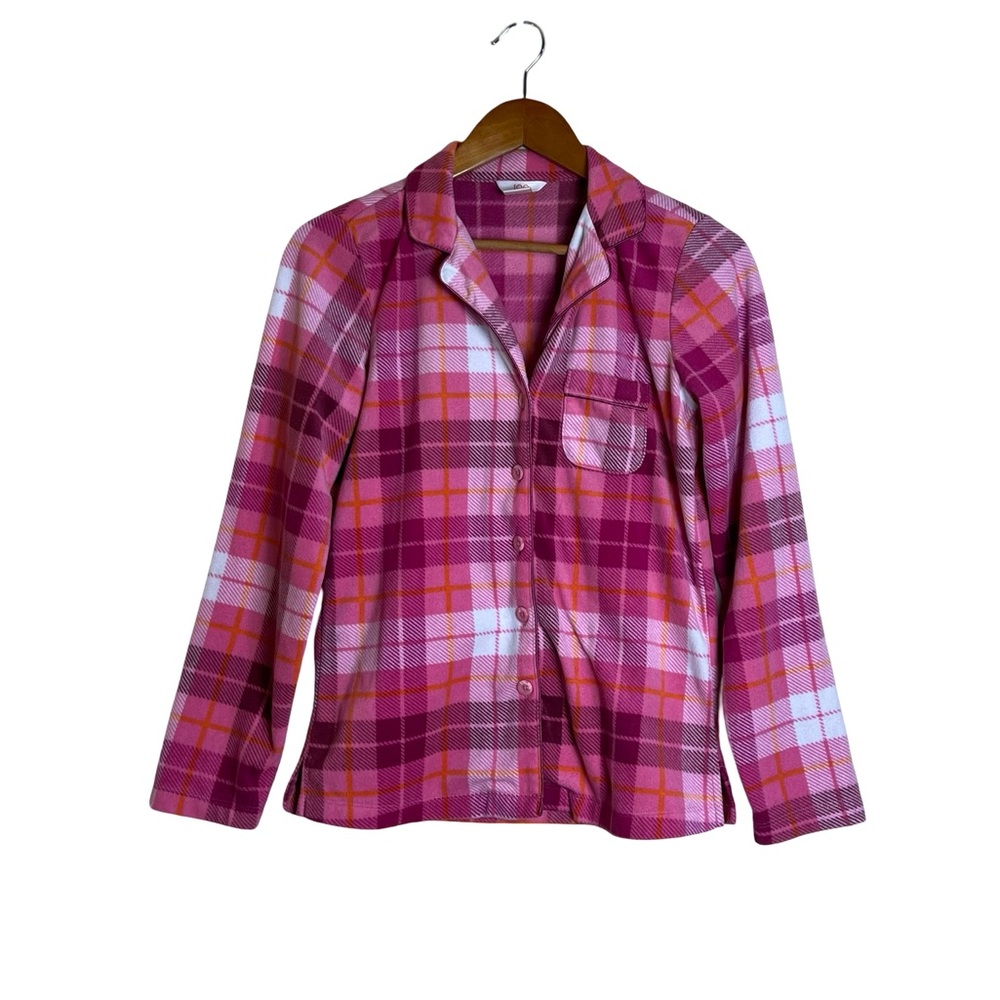 Joe fresh pink‎ plaid fleece pyjama top. Size xs